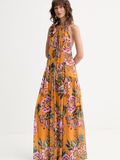 Farm Rio sukienka kolor pomarańczowy maxi rozkloszowana 336675