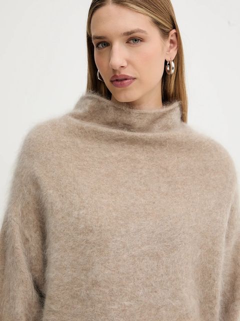 BOSS sweter kaszmirowy damski kolor beżowy lekki z półgolfem 50550806