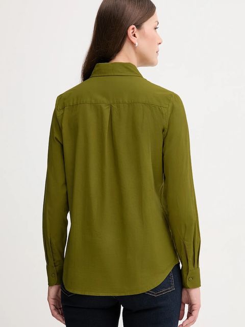 United Colors of Benetton koszula bawełniana damska kolor zielony regular z kołnierzykiem klasycznym 5WPQDQ0AX - zdjęcie produktu nr 2