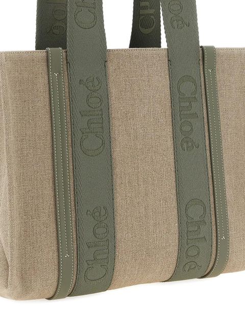 Chloé logo canvas leather woody shopping bag - Neutrals - zdjęcie produktu nr 2