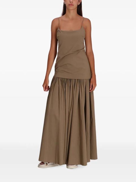 STAUD gathered-skirt slip midi day dress - Brown