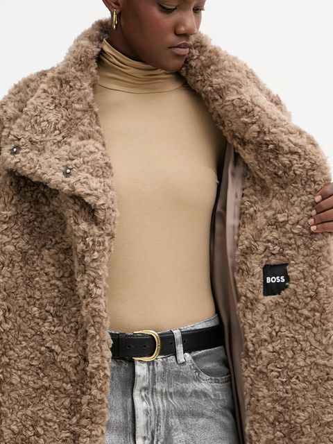 BOSS płaszcz z domieszką wełny Citeddy kolor brązowy 50548340