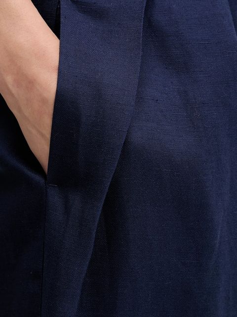 United Colors of Benetton spodnie z domieszką lnu damskie kolor granatowy proste high waist 45BVDF09B