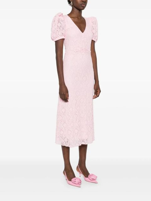 ROTATE BIRGER CHRISTENSEN lace puff-sleeve midi dress - Pink