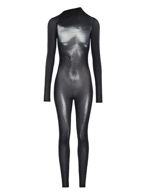 Jean Paul Gaultier asymmetric-collar mesh jumpsuit - Black - zdjęcie produktu nr 1