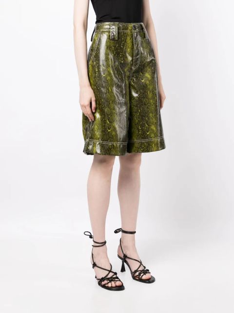GANNI snake-print faux-leather shorts - Green