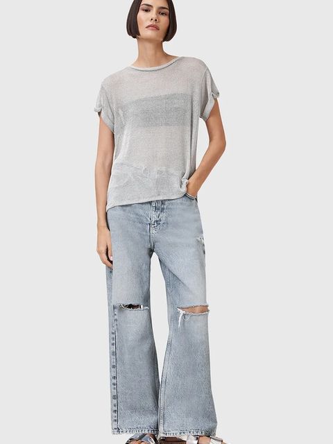 AllSaints bluzka THEA damska kolor srebrny W207JC