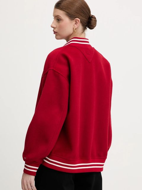 Tommy Hilfiger kurtka bomber z dodatkiem wełny kolor czerwony przejściowa oversize WW0WW47760