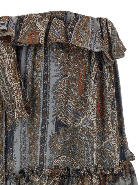 Saint Laurent paisley-print ruffled mini skirt - Blue