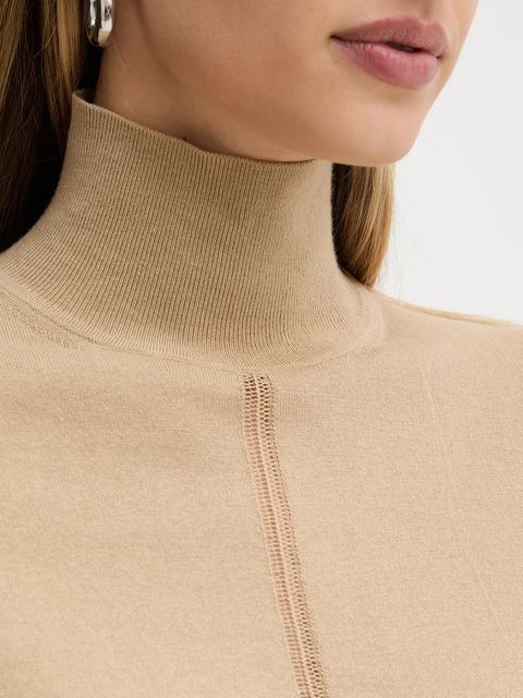 BOSS Orange sweter z dodatkiem wełny damski kolor beżowy lekki z półgolfem 50551356