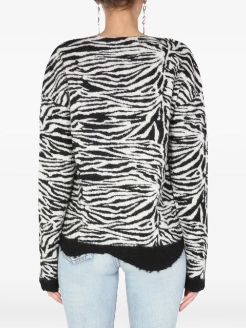 Saint Laurent zebra-print V-neck sweater - White