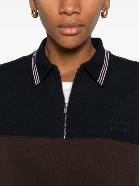 Miu Miu half-zip short-sleeve polo top - Brown