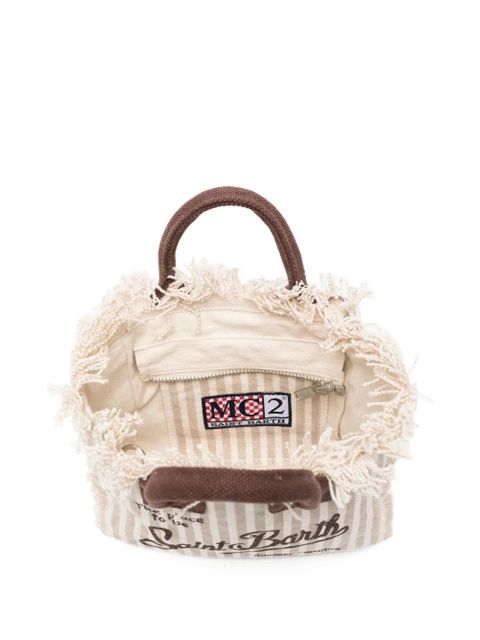 MC2 Saint Barth mini Vanity striped frayed-edge tote bag - Neutrals