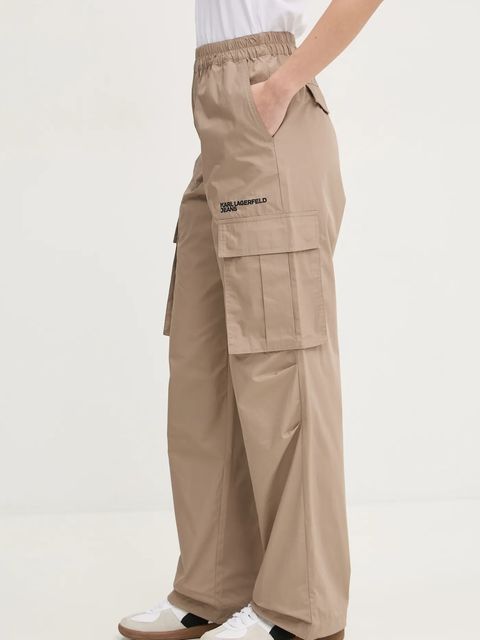 Karl Lagerfeld Jeans spodnie damskie kolor beżowy proste high waist A1W10062