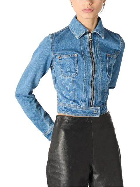 Marine Serre Moon-print cropped denim jacket - Blue