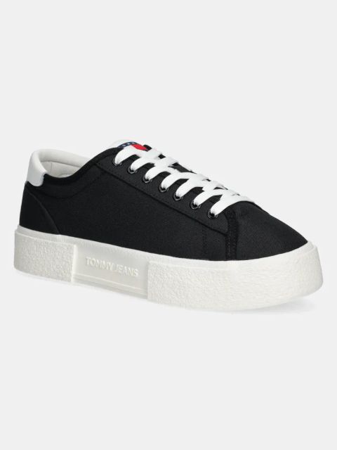 Tommy Jeans sneakersy FLATFORM CANVAS SNEAKER damskie kolor czarny EN0EN02792