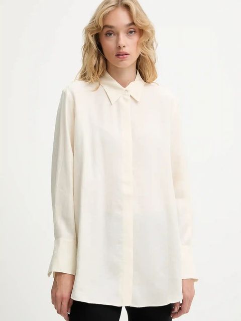 Answear.LAB koszula damska kolor beżowy relaxed z kołnierzykiem klasycznym