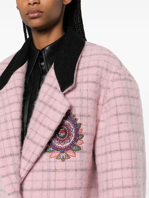 ETRO floral-embroidery virgin wool-blend coat - Pink
