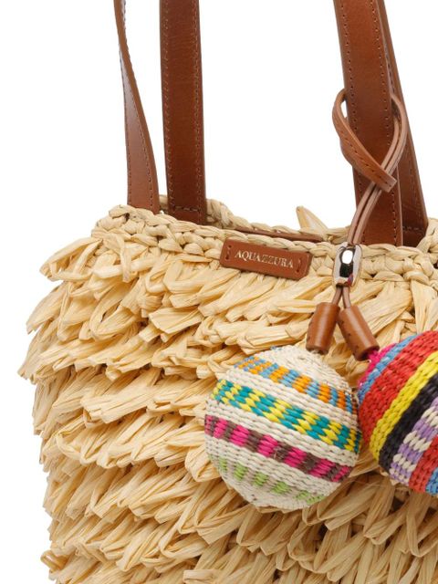 Aquazzura pompom raffia mini bag - Neutrals
