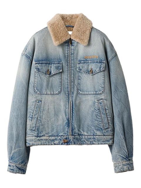 Miu Miu shearling-collar denim jacket - Blue - zdjęcie produktu nr 1