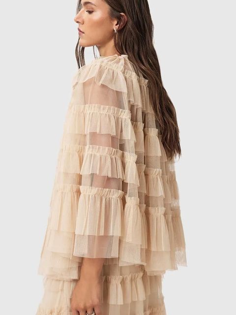 AllSaints bluzka damska kolor beżowy gładka W018PD