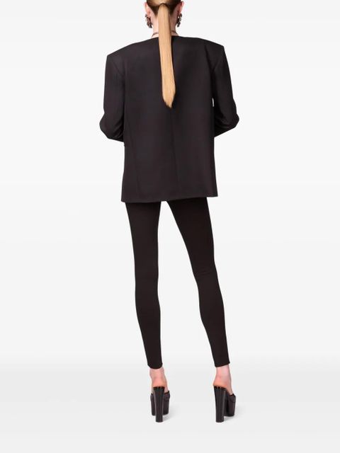 AREA crystal-brooch collarless blazer - Black
