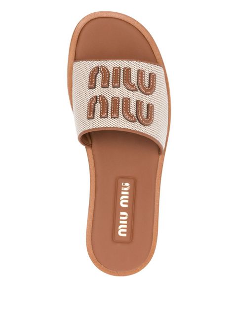 Miu Miu appliqué-logo slides - Brown