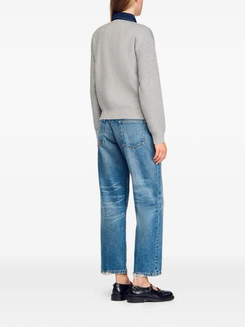 SANDRO contrast-denim polo-collar sweater - Grey