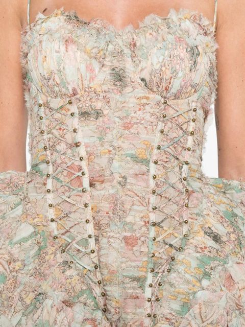 ZIMMERMANN ruffled lace-up mini dress - Neutrals