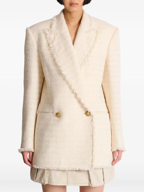Balmain fringed two-button tweed jacket - Neutrals