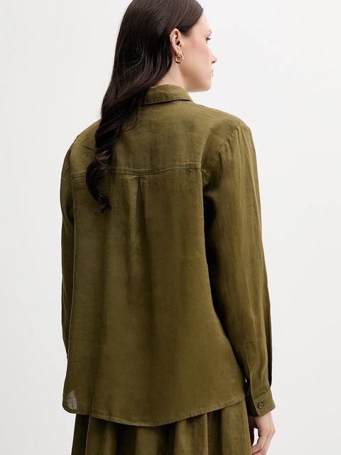 Sisley koszula lniana kolor zielony relaxed z kołnierzykiem klasycznym 5BMLLQ06S