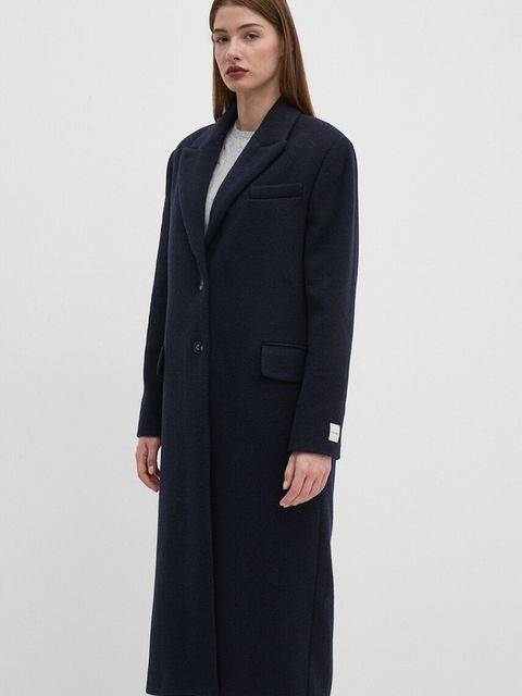 Calvin Klein płaszcz wełniany kolor granatowy przejściowy K20K207710