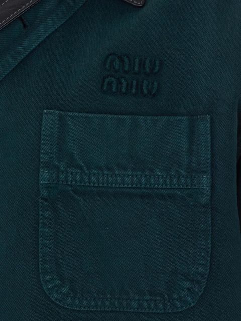 Miu Miu embroidered-logo single-breasted coat - Green