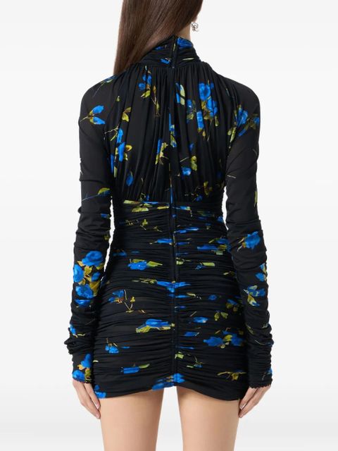Blumarine ruched floral-print mini dress - Blue