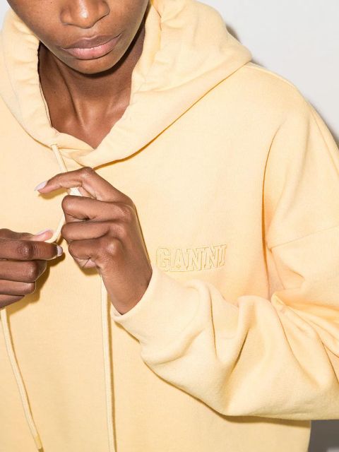 GANNI logo-embroidered oversized hoodie - Yellow