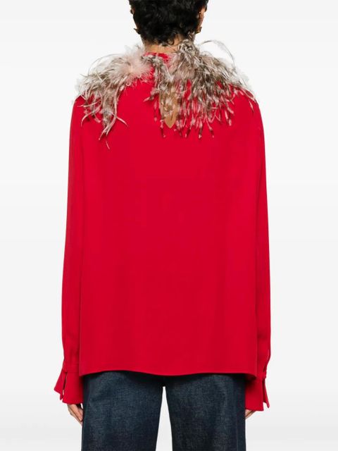 Valentino Garavani feather-trim blouse - Red - zdjęcie produktu nr 2
