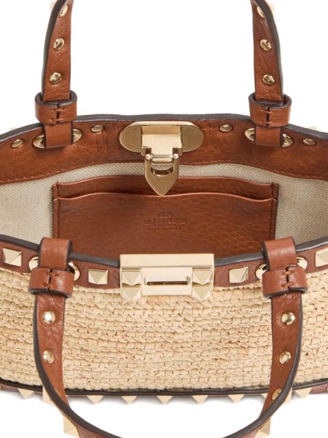 Valentino Garavani mini Rockstud raffia tote bag - Neutrals