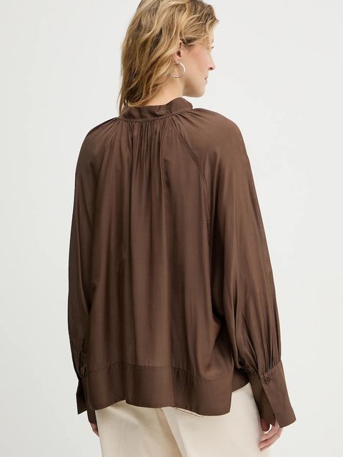 MUNTHE bluzka z dodatkiem jedwabiu ROSEBERGER damska kolor brązowy gładka 254102925427