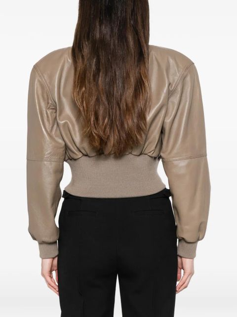 Chloé padded-shoulders leather crop jacket - Neutrals