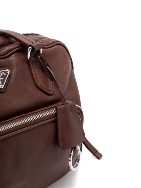 Prada large zip leather shoulder bag - Brown