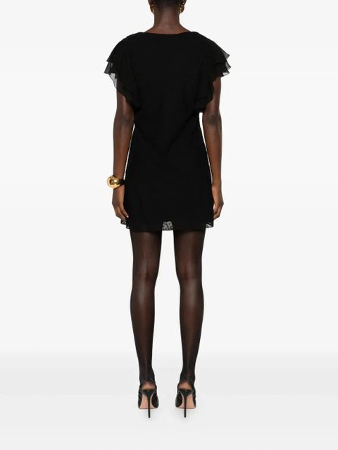 Saint Laurent flower-brooch mini dress - Black