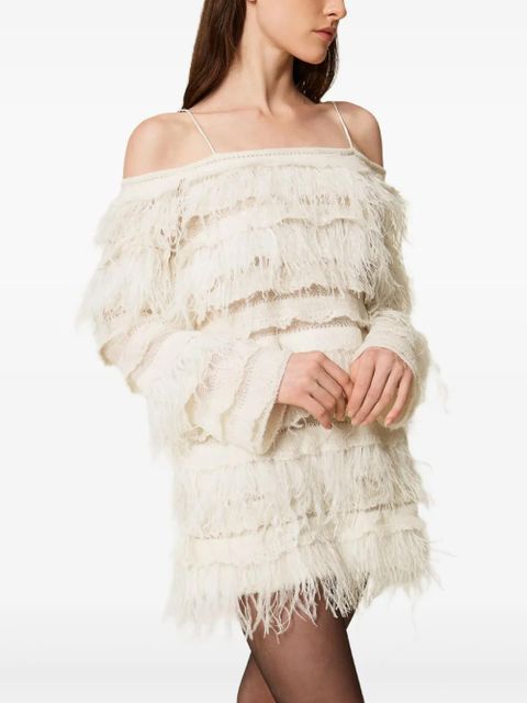 TWINSET off-shoulder feather-detail dress - White - zdjęcie produktu nr 2