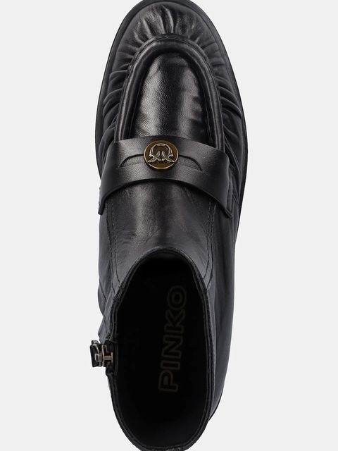 Pinko botki skórzane Nora 03 damskie kolor czarny na płaskim obcasie SD0437P003Z99