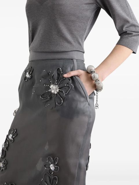 Dolce & Gabbana floral-appliqué midi skirt - Grey