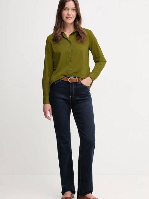 United Colors of Benetton koszula bawełniana damska kolor zielony regular z kołnierzykiem klasycznym 5WPQDQ0AX