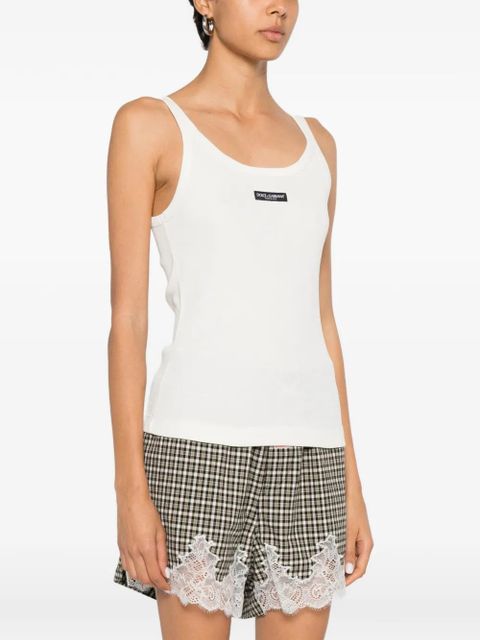 Dolce & Gabbana logo-patch ribbed top - Neutrals