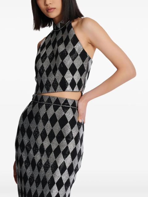 Balmain diamond-print rhinestone crop top - Black - zdjęcie produktu nr 2