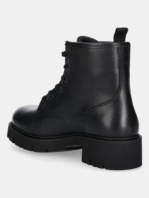 Tommy Jeans botki skórzane TJW LACE UP LEATHER BOOT damskie kolor czarny na płaskim obcasie EN0EN02824