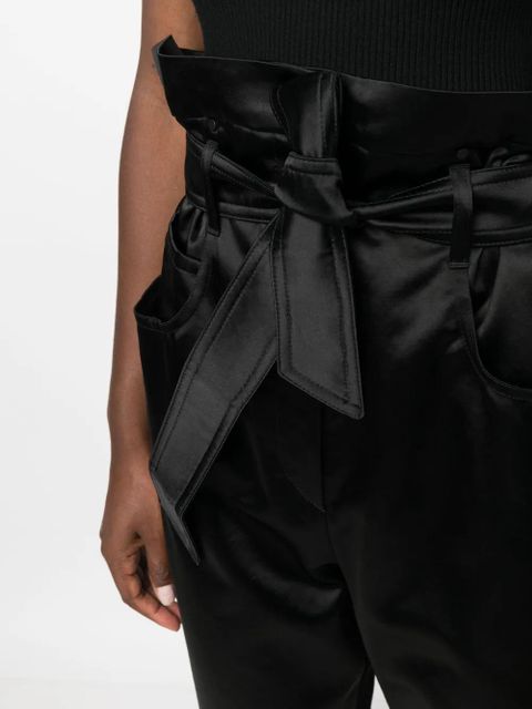 Max Mara high-waisted belted satin trousers - Black