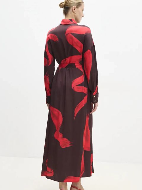 Answear.LAB sukienka kolor czerwony maxi rozkloszowana